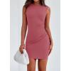 imagePRETTYGARDEN Womens 2025 Spring Mini Dress Sleeveless Off The Shoulder Ruched Short Fashion Bodycon Party Summer DressesDark Pink