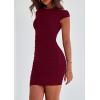 imagePRETTYGARDEN Womens 2025 Spring Mini Dress Sleeveless Off The Shoulder Ruched Short Fashion Bodycon Party Summer DressesWine Red