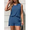 imagePRETTYGARDEN Womens 2025 Summer 2 Piece Lounge Sets V Neck Long Tank Tops High Waisted Shorts Loose Fit Matching OutfitsBlue