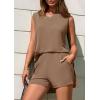imagePRETTYGARDEN Womens 2025 Summer 2 Piece Lounge Sets V Neck Long Tank Tops High Waisted Shorts Loose Fit Matching OutfitsKhaki