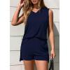 imagePRETTYGARDEN Womens 2025 Summer 2 Piece Lounge Sets V Neck Long Tank Tops High Waisted Shorts Loose Fit Matching OutfitsNavy