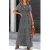 imagePRETTYGARDEN Womens 2025 Summer Casual Flutter Short Sleeve Boho Floral Maxi Dress Crew Neck Smocked Tiered Long DressesBlack