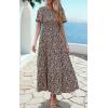 imagePRETTYGARDEN Womens 2025 Summer Casual Flutter Short Sleeve Boho Floral Maxi Dress Crew Neck Smocked Tiered Long DressesBlack Leopard
