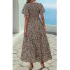 imagePRETTYGARDEN Womens 2025 Summer Casual Flutter Short Sleeve Boho Floral Maxi Dress Crew Neck Smocked Tiered Long DressesBlack Leopard