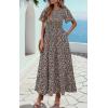 imagePRETTYGARDEN Womens 2025 Summer Casual Flutter Short Sleeve Boho Floral Maxi Dress Crew Neck Smocked Tiered Long DressesBlack Leopard