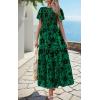 imagePRETTYGARDEN Womens 2025 Summer Casual Flutter Short Sleeve Boho Floral Maxi Dress Crew Neck Smocked Tiered Long DressesFloral Dark Green Black