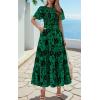 imagePRETTYGARDEN Womens 2025 Summer Casual Flutter Short Sleeve Boho Floral Maxi Dress Crew Neck Smocked Tiered Long DressesFloral Dark Green Black
