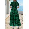imagePRETTYGARDEN Womens 2025 Summer Casual Flutter Short Sleeve Boho Floral Maxi Dress Crew Neck Smocked Tiered Long DressesFloral Dark Green Black