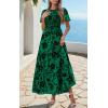 imagePRETTYGARDEN Womens 2025 Summer Casual Flutter Short Sleeve Boho Floral Maxi Dress Crew Neck Smocked Tiered Long DressesFloral Dark Green Black