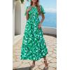imagePRETTYGARDEN Womens 2025 Summer Casual Flutter Short Sleeve Boho Floral Maxi Dress Crew Neck Smocked Tiered Long DressesFloral Green