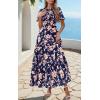 imagePRETTYGARDEN Womens 2025 Summer Casual Flutter Short Sleeve Boho Floral Maxi Dress Crew Neck Smocked Tiered Long DressesFloral Navy Apricot