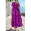 imagePRETTYGARDEN Womens 2025 Summer Casual Flutter Short Sleeve Boho Floral Maxi Dress Crew Neck Smocked Tiered Long DressesFloral Purple