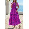 imagePRETTYGARDEN Womens 2025 Summer Casual Flutter Short Sleeve Boho Floral Maxi Dress Crew Neck Smocked Tiered Long DressesFloral Purple