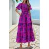 imagePRETTYGARDEN Womens 2025 Summer Casual Flutter Short Sleeve Boho Floral Maxi Dress Crew Neck Smocked Tiered Long DressesFloral Purple
