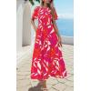 imagePRETTYGARDEN Womens 2025 Summer Casual Flutter Short Sleeve Boho Floral Maxi Dress Crew Neck Smocked Tiered Long DressesFloral Rose Red