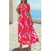 imagePRETTYGARDEN Womens 2025 Summer Casual Flutter Short Sleeve Boho Floral Maxi Dress Crew Neck Smocked Tiered Long DressesFloral Rose Red