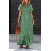 imagePRETTYGARDEN Womens 2025 Summer Casual Flutter Short Sleeve Boho Floral Maxi Dress Crew Neck Smocked Tiered Long DressesGreen