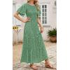 imagePRETTYGARDEN Womens 2025 Summer Casual Flutter Short Sleeve Boho Floral Maxi Dress Crew Neck Smocked Tiered Long DressesGreen
