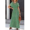 imagePRETTYGARDEN Womens 2025 Summer Casual Flutter Short Sleeve Boho Floral Maxi Dress Crew Neck Smocked Tiered Long DressesGreen