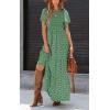 imagePRETTYGARDEN Womens 2025 Summer Casual Flutter Short Sleeve Boho Floral Maxi Dress Crew Neck Smocked Tiered Long DressesGreen