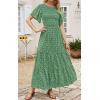imagePRETTYGARDEN Womens 2025 Summer Casual Flutter Short Sleeve Boho Floral Maxi Dress Crew Neck Smocked Tiered Long DressesGreen