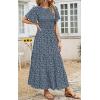 imagePRETTYGARDEN Womens 2025 Summer Casual Flutter Short Sleeve Boho Floral Maxi Dress Crew Neck Smocked Tiered Long DressesNavy