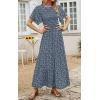 imagePRETTYGARDEN Womens 2025 Summer Casual Flutter Short Sleeve Boho Floral Maxi Dress Crew Neck Smocked Tiered Long DressesNavy