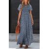 imagePRETTYGARDEN Womens 2025 Summer Casual Flutter Short Sleeve Boho Floral Maxi Dress Crew Neck Smocked Tiered Long DressesNavy