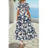 imagePRETTYGARDEN Womens 2025 Summer Casual Flutter Short Sleeve Boho Floral Maxi Dress Crew Neck Smocked Tiered Long DressesNavy White Flower