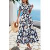 imagePRETTYGARDEN Womens 2025 Summer Casual Flutter Short Sleeve Boho Floral Maxi Dress Crew Neck Smocked Tiered Long DressesNavy White Flower