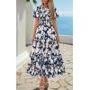 imagePRETTYGARDEN Womens 2025 Summer Casual Flutter Short Sleeve Boho Floral Maxi Dress Crew Neck Smocked Tiered Long DressesNavy White Flower