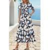 imagePRETTYGARDEN Womens 2025 Summer Casual Flutter Short Sleeve Boho Floral Maxi Dress Crew Neck Smocked Tiered Long DressesNavy White Flower