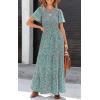 imagePRETTYGARDEN Womens 2025 Summer Casual Flutter Short Sleeve Boho Floral Maxi Dress Crew Neck Smocked Tiered Long DressesOlive Green