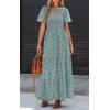 imagePRETTYGARDEN Womens 2025 Summer Casual Flutter Short Sleeve Boho Floral Maxi Dress Crew Neck Smocked Tiered Long DressesOlive Green