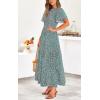 imagePRETTYGARDEN Womens 2025 Summer Casual Flutter Short Sleeve Boho Floral Maxi Dress Crew Neck Smocked Tiered Long DressesOlive Green