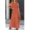 imagePRETTYGARDEN Womens 2025 Summer Casual Flutter Short Sleeve Boho Floral Maxi Dress Crew Neck Smocked Tiered Long DressesOrange