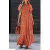 imagePRETTYGARDEN Womens 2025 Summer Casual Flutter Short Sleeve Boho Floral Maxi Dress Crew Neck Smocked Tiered Long DressesOrange