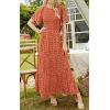 imagePRETTYGARDEN Womens 2025 Summer Casual Flutter Short Sleeve Boho Floral Maxi Dress Crew Neck Smocked Tiered Long DressesOrange