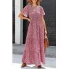 imagePRETTYGARDEN Womens 2025 Summer Casual Flutter Short Sleeve Boho Floral Maxi Dress Crew Neck Smocked Tiered Long DressesRed