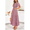 imagePRETTYGARDEN Womens 2025 Summer Casual Flutter Short Sleeve Boho Floral Maxi Dress Crew Neck Smocked Tiered Long DressesRed