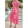 imagePRETTYGARDEN Womens 2025 Summer Casual Flutter Short Sleeve Boho Floral Maxi Dress Crew Neck Smocked Tiered Long DressesRose Red