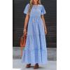 imagePRETTYGARDEN Womens 2025 Summer Casual Flutter Short Sleeve Boho Floral Maxi Dress Crew Neck Smocked Tiered Long DressesSky Blue White Flower