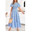 imagePRETTYGARDEN Womens 2025 Summer Casual Flutter Short Sleeve Boho Floral Maxi Dress Crew Neck Smocked Tiered Long DressesSky Blue White Flower