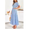 imagePRETTYGARDEN Womens 2025 Summer Casual Flutter Short Sleeve Boho Floral Maxi Dress Crew Neck Smocked Tiered Long DressesSky Blue White Flower