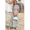 imagePRETTYGARDEN Womens 2025 Summer Casual Flutter Short Sleeve Boho Floral Maxi Dress Crew Neck Smocked Tiered Long DressesWhite