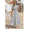 imagePRETTYGARDEN Womens 2025 Summer Casual Flutter Short Sleeve Boho Floral Maxi Dress Crew Neck Smocked Tiered Long DressesWhite