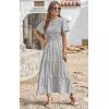 imagePRETTYGARDEN Womens 2025 Summer Casual Flutter Short Sleeve Boho Floral Maxi Dress Crew Neck Smocked Tiered Long DressesWhite