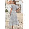 imagePRETTYGARDEN Womens 2025 Summer Casual Flutter Short Sleeve Boho Floral Maxi Dress Crew Neck Smocked Tiered Long DressesWhite