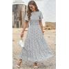 imagePRETTYGARDEN Womens 2025 Summer Casual Flutter Short Sleeve Boho Floral Maxi Dress Crew Neck Smocked Tiered Long DressesWhite