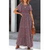 imagePRETTYGARDEN Womens 2025 Summer Casual Flutter Short Sleeve Boho Floral Maxi Dress Crew Neck Smocked Tiered Long DressesWine Red